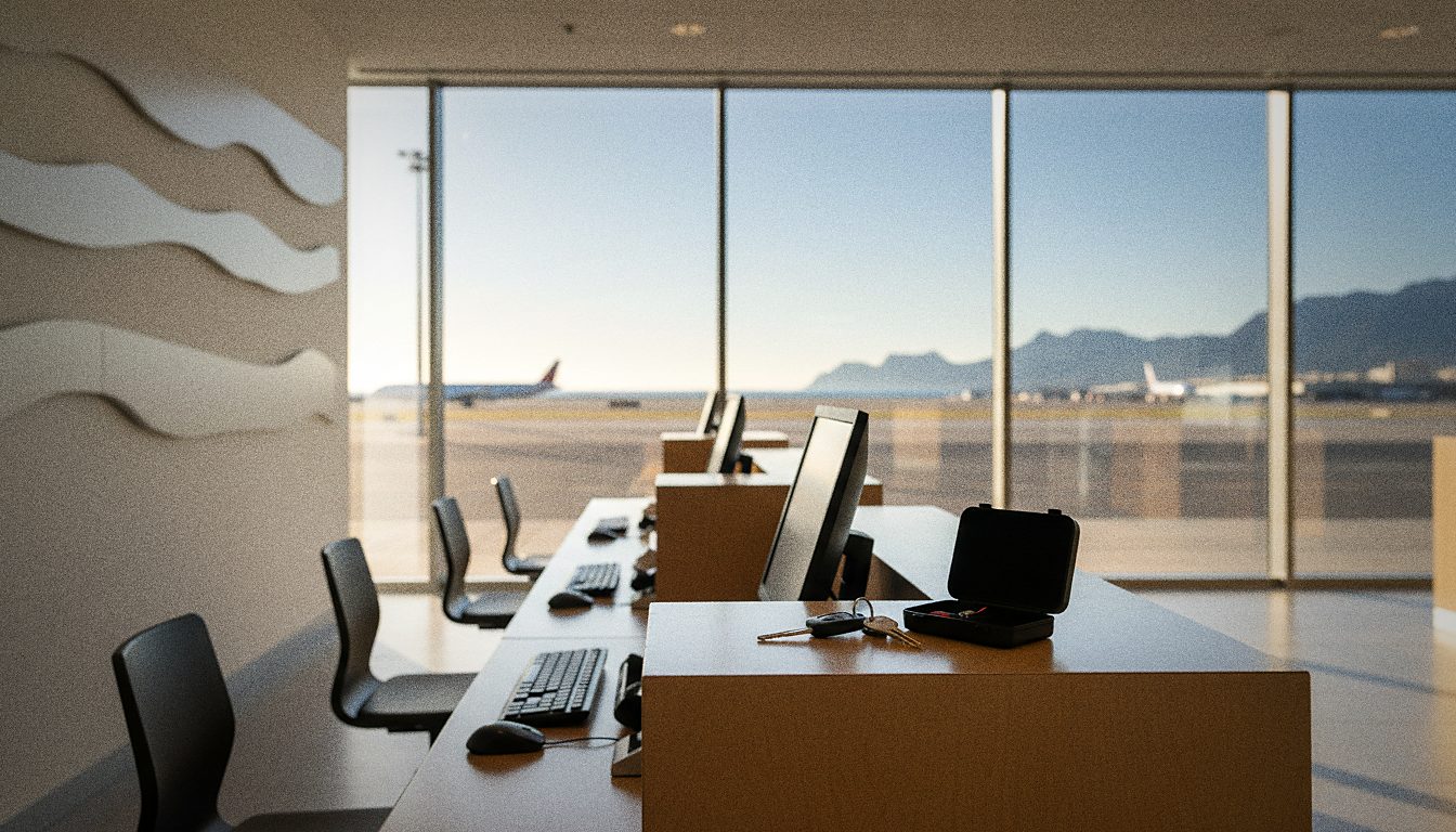 Car rental desk at Palma de Mallorca Airport handing over keys